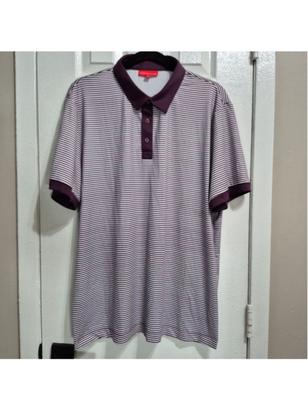 Men's REDVANLY Purple White Striped Polo Shirt XL